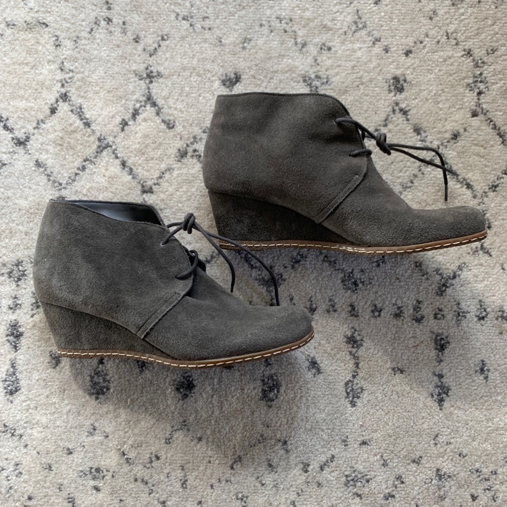 Franco Sarto Gray Suede lace-up wedge ankle boots